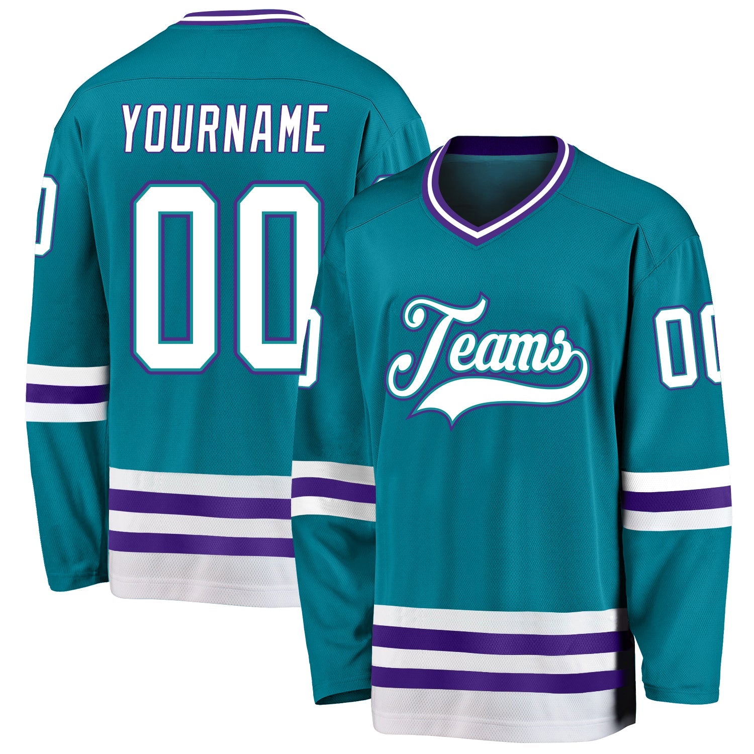 Custom Teal White-Purple Hockey Jersey - Sky-Custom