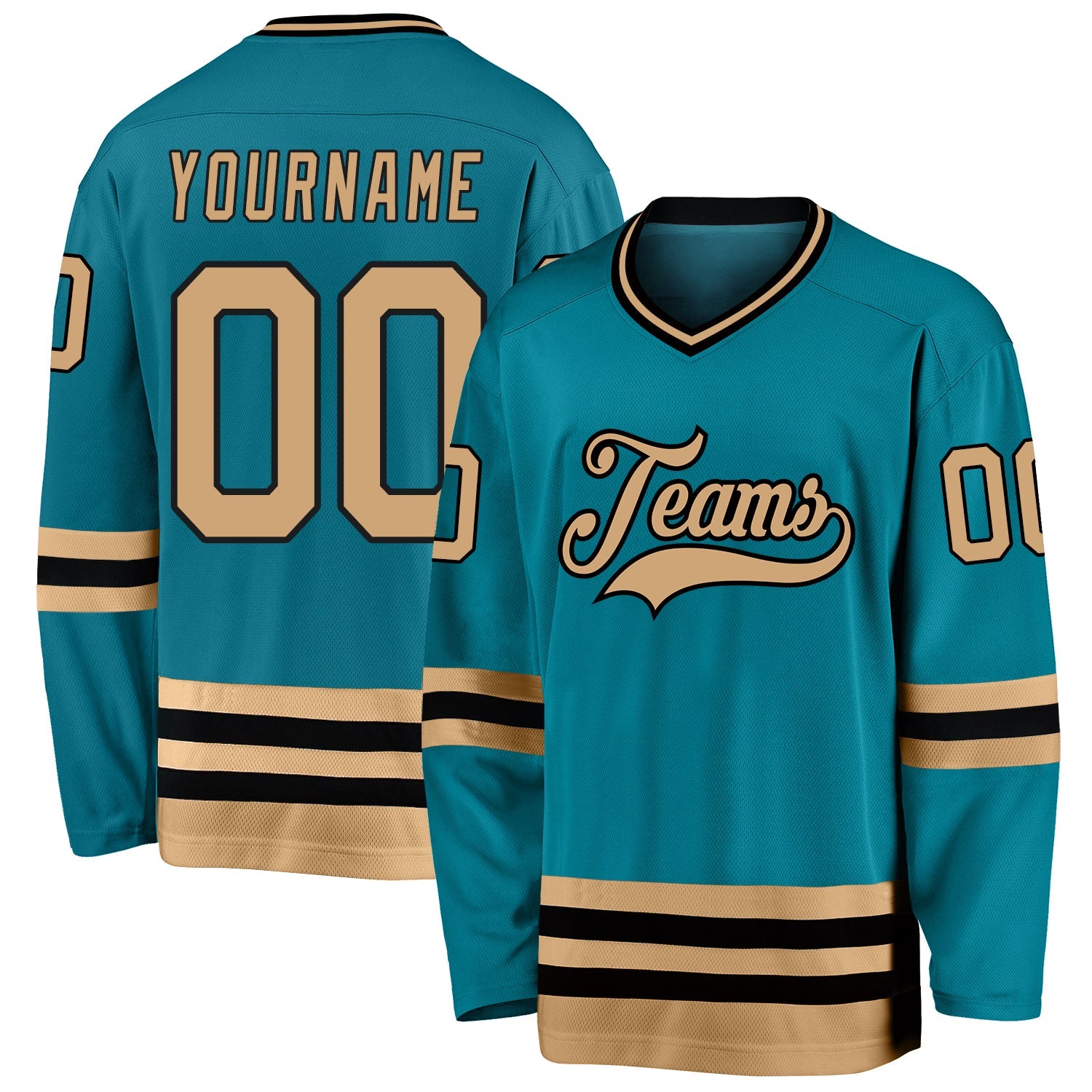 Custom Teal Old Gold-Black Hockey Jersey - Sky-Custom