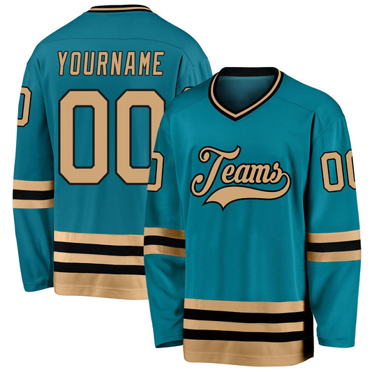 Custom Teal Old Gold-Black Hockey Jersey - Sky-Custom