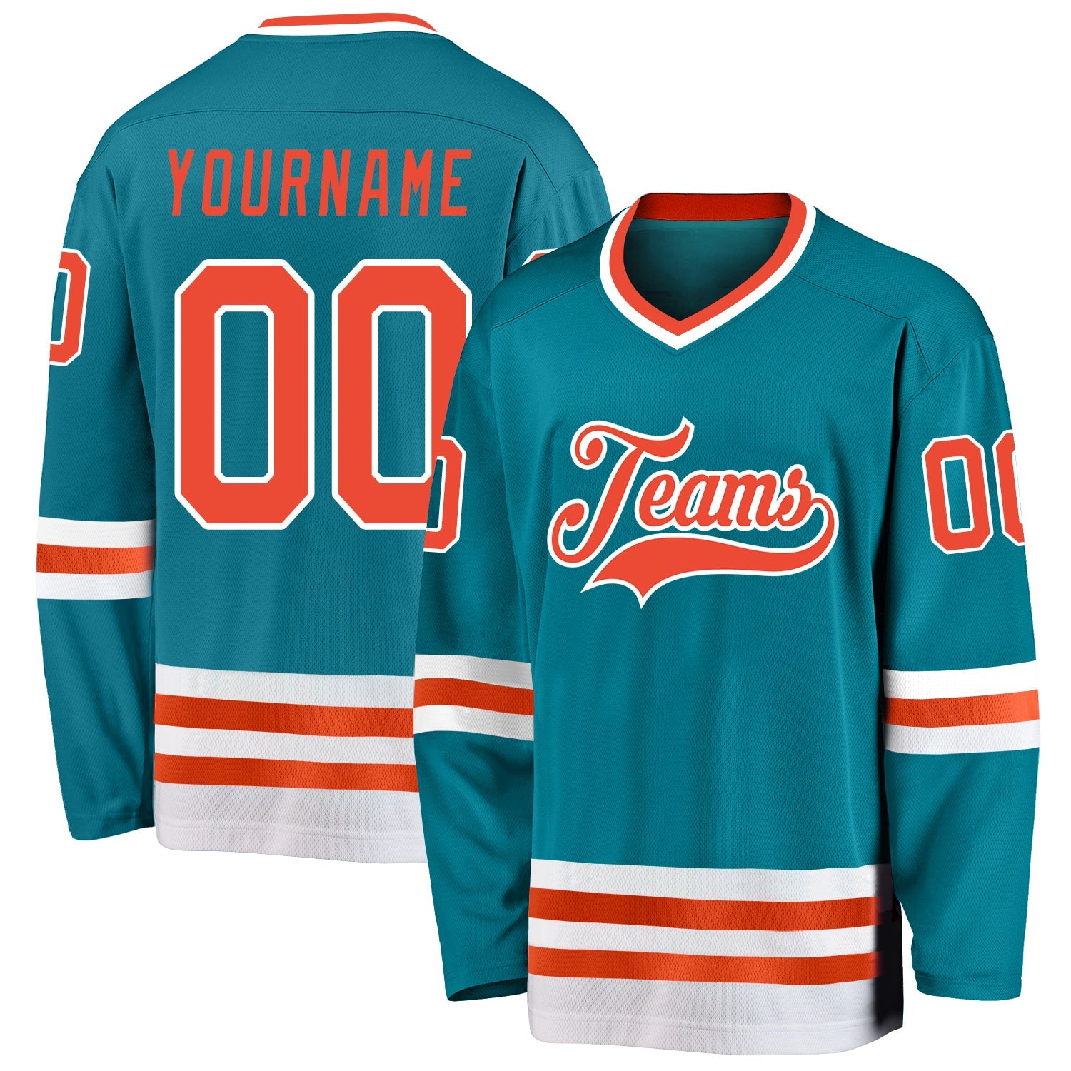 Custom Teal Orange-White Hockey Jersey - Sky-Custom