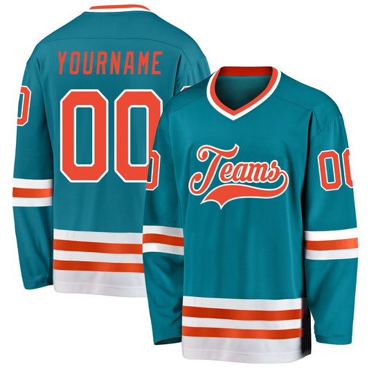 Custom Teal Orange-White Hockey Jersey - Sky-Custom