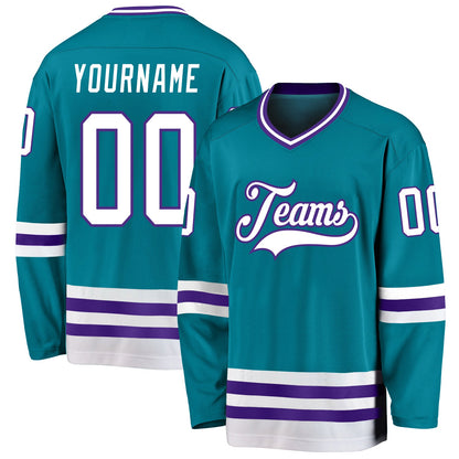 Custom Teal White-Purple Hockey Jersey - Sky-Custom