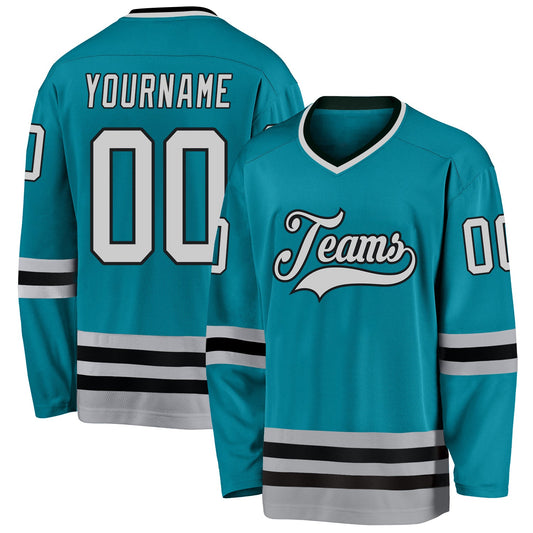 Custom Teal Gray-Black Hockey Jersey - Sky-Custom
