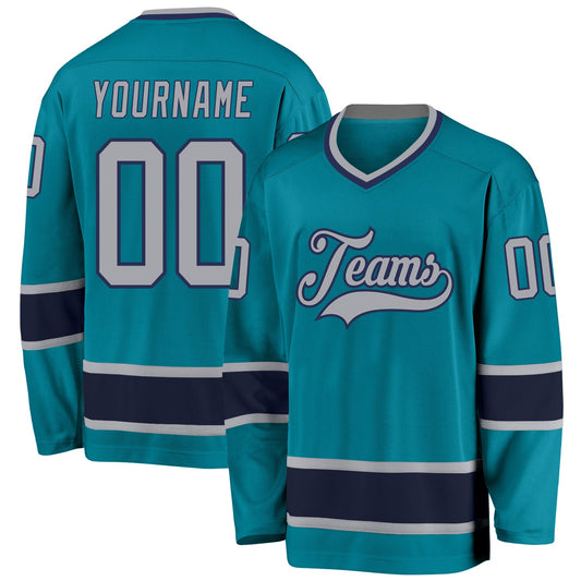 Custom Teal Gray-Navy Hockey Jersey - Sky-Custom