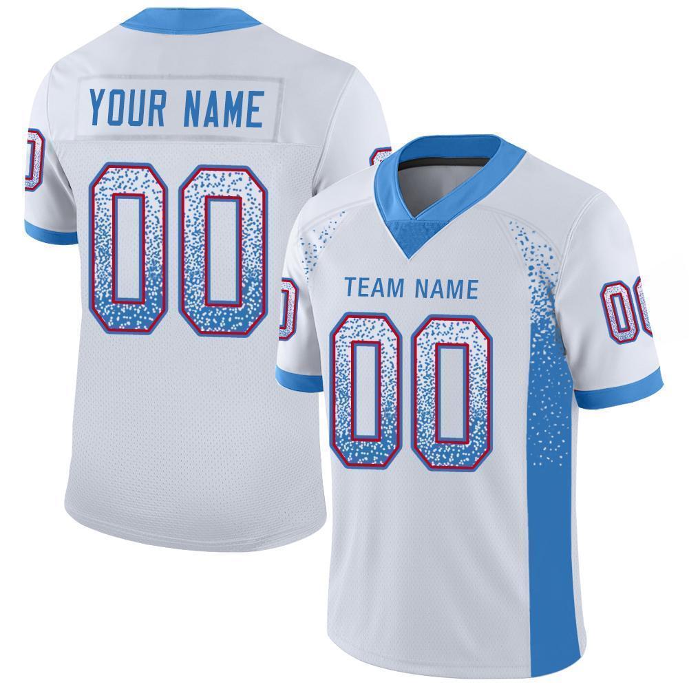 Custom White Powder Blue-Red Mesh Drift Fashion Football Jersey - Sky-Custom