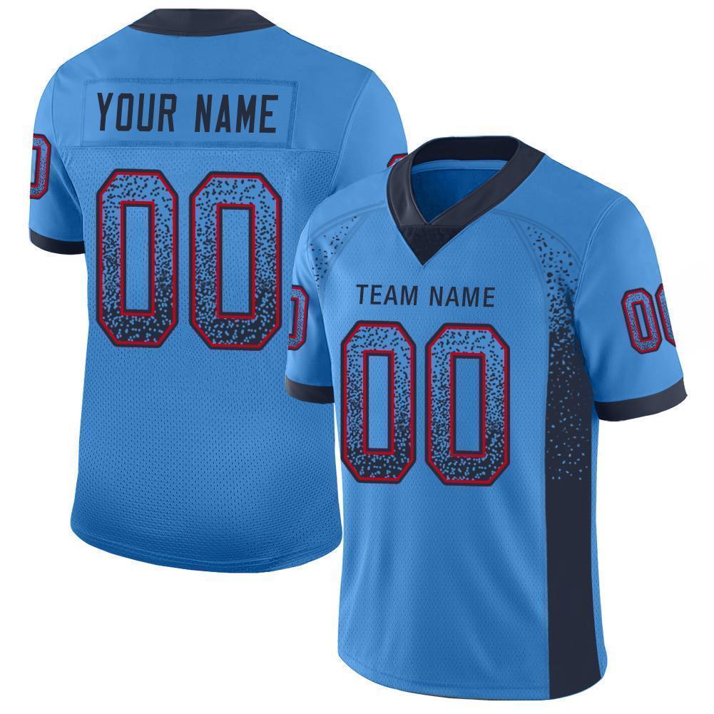 Custom Powder Blue Navy-Red Mesh Drift Fashion Football Jersey - Sky-Custom