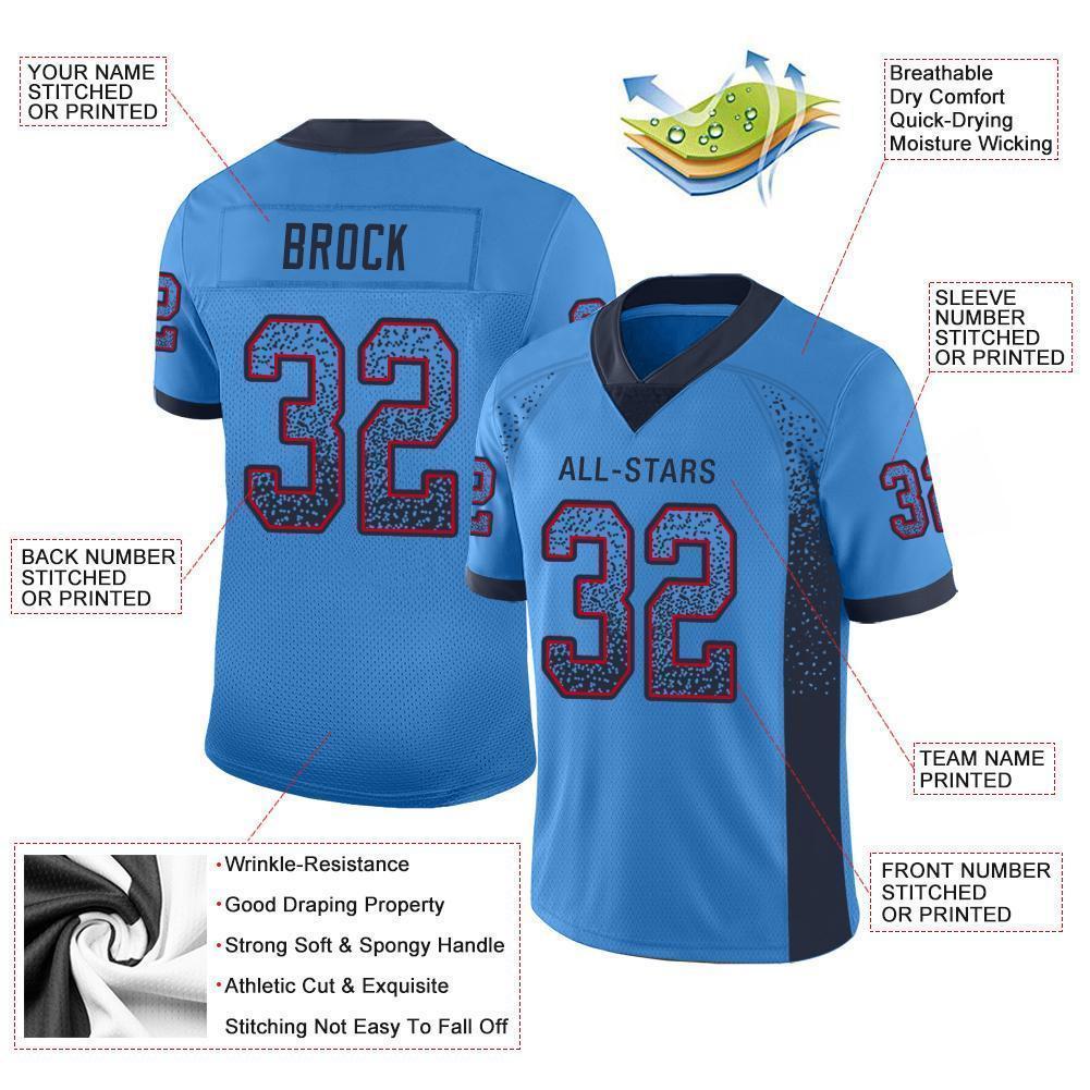 Custom Powder Blue Navy-Red Mesh Drift Fashion Football Jersey - Sky-Custom