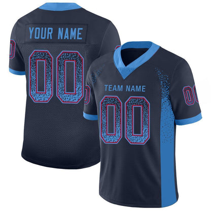 Custom Navy Powder Blue-Red Mesh Drift Fashion Football Jersey - Sky-Custom