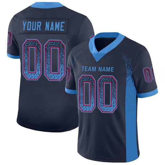 Custom Navy Powder Blue-Red Mesh Drift Fashion Football Jersey - Sky-Custom