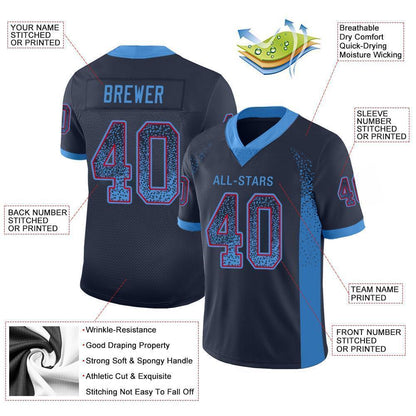 Custom Navy Powder Blue-Red Mesh Drift Fashion Football Jersey - Sky-Custom
