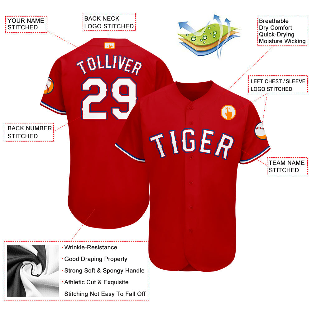 Custom Red White-Royal Baseball Jersey - Sky-Custom
