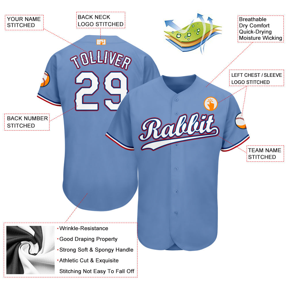 Custom Light Blue White-Red Baseball Jersey - Sky-Custom