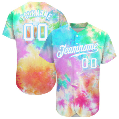 Custom Tie Dye White-Light Blue 3D Rainbow Authentic Baseball Jersey - Sky-Custom