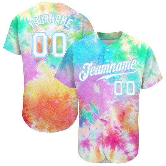Custom Tie Dye White-Light Blue 3D Rainbow Authentic Baseball Jersey - Sky-Custom
