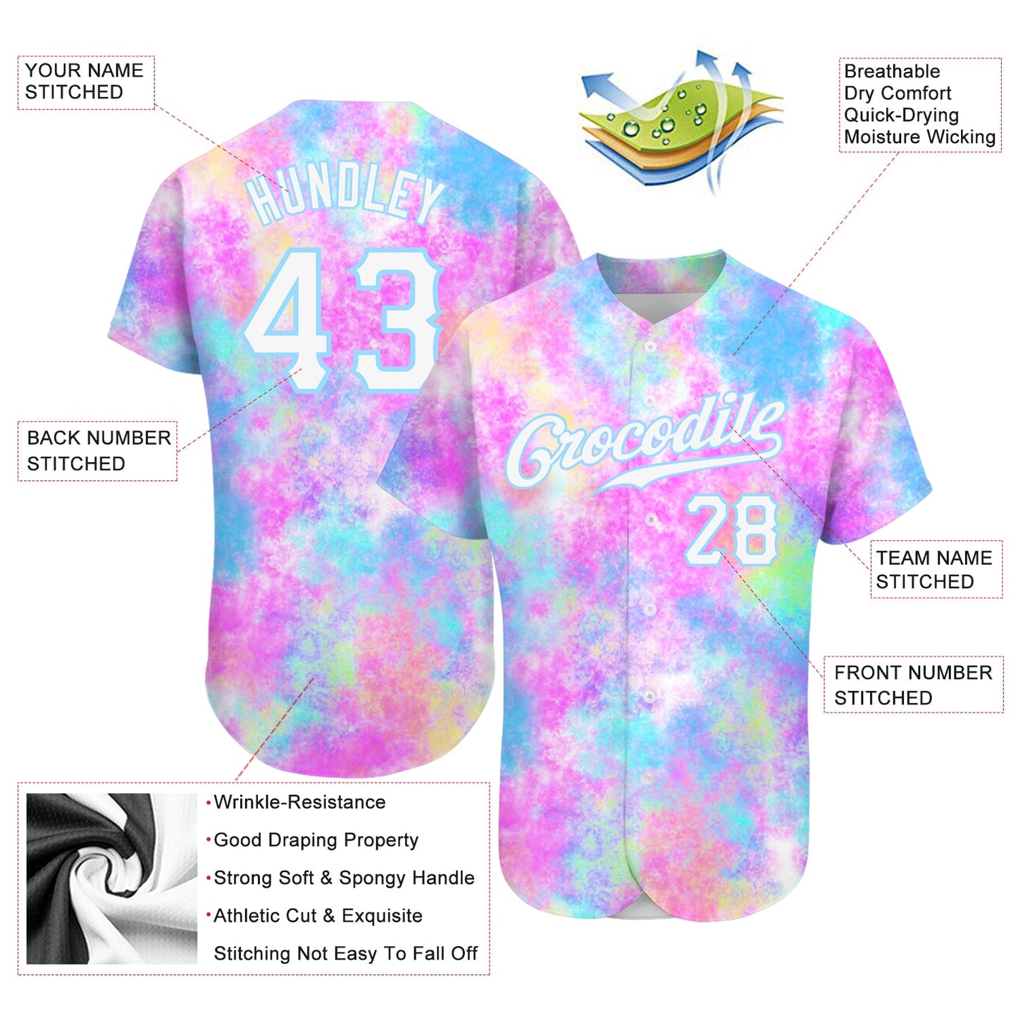 Custom Tie Dye White-Light Blue 3D Watercolor Gradient Authentic Baseball Jersey - Sky-Custom