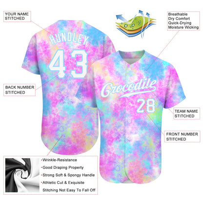 Custom Tie Dye White-Light Blue 3D Watercolor Gradient Authentic Baseball Jersey - Sky-Custom