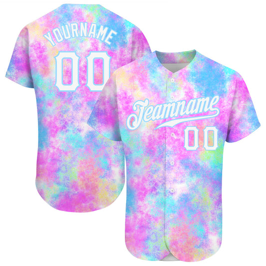Custom Tie Dye White-Light Blue 3D Watercolor Gradient Authentic Baseball Jersey - Sky-Custom