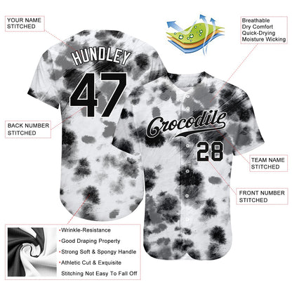 Custom Tie Dye Black-White 3D Steel Authentic Baseball Jersey - Sky-Custom