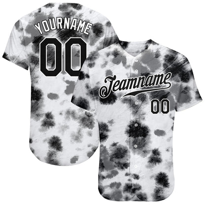 Custom Tie Dye Black-White 3D Steel Authentic Baseball Jersey - Sky-Custom