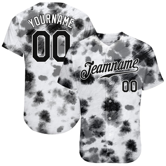 Custom Tie Dye Black-White 3D Steel Authentic Baseball Jersey - Sky-Custom