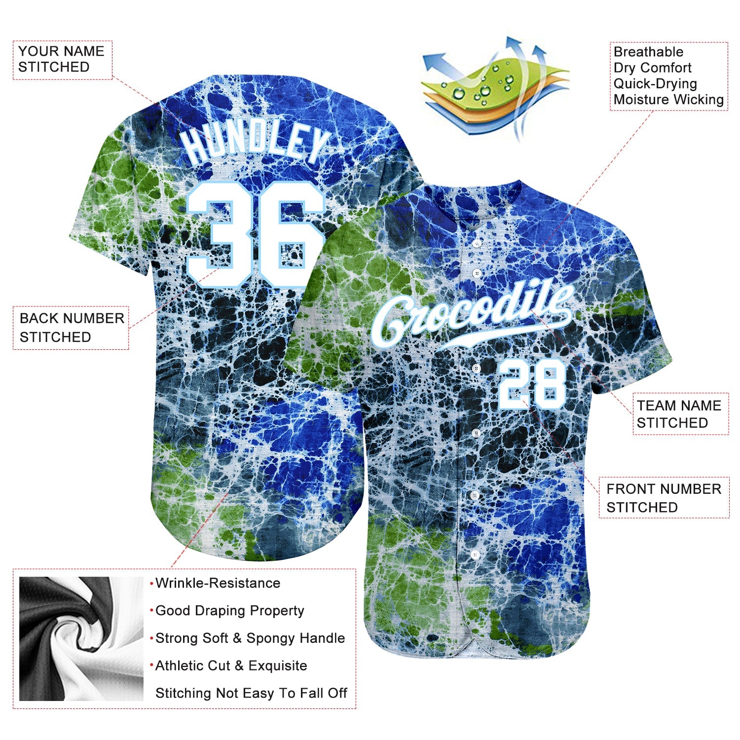 Custom Tie Dye White-Light Blue 3D Authentic Baseball Jersey - Sky-Custom