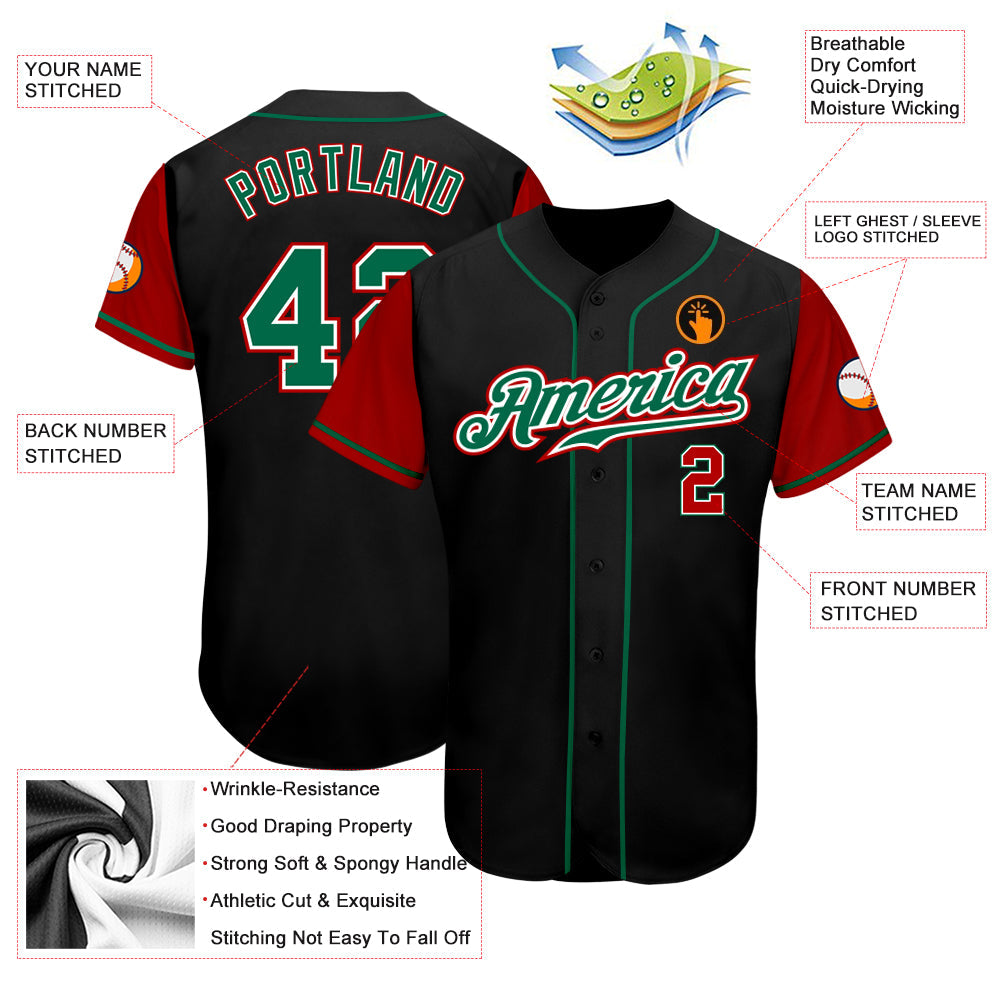 Custom Black Kelly Green-Red Authentic Two Tone Baseball Jersey - Sky-Custom