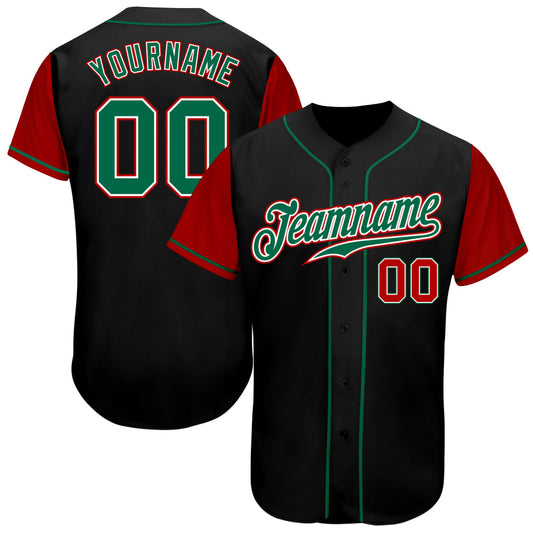 Custom Black Kelly Green-Red Authentic Two Tone Baseball Jersey - Sky-Custom