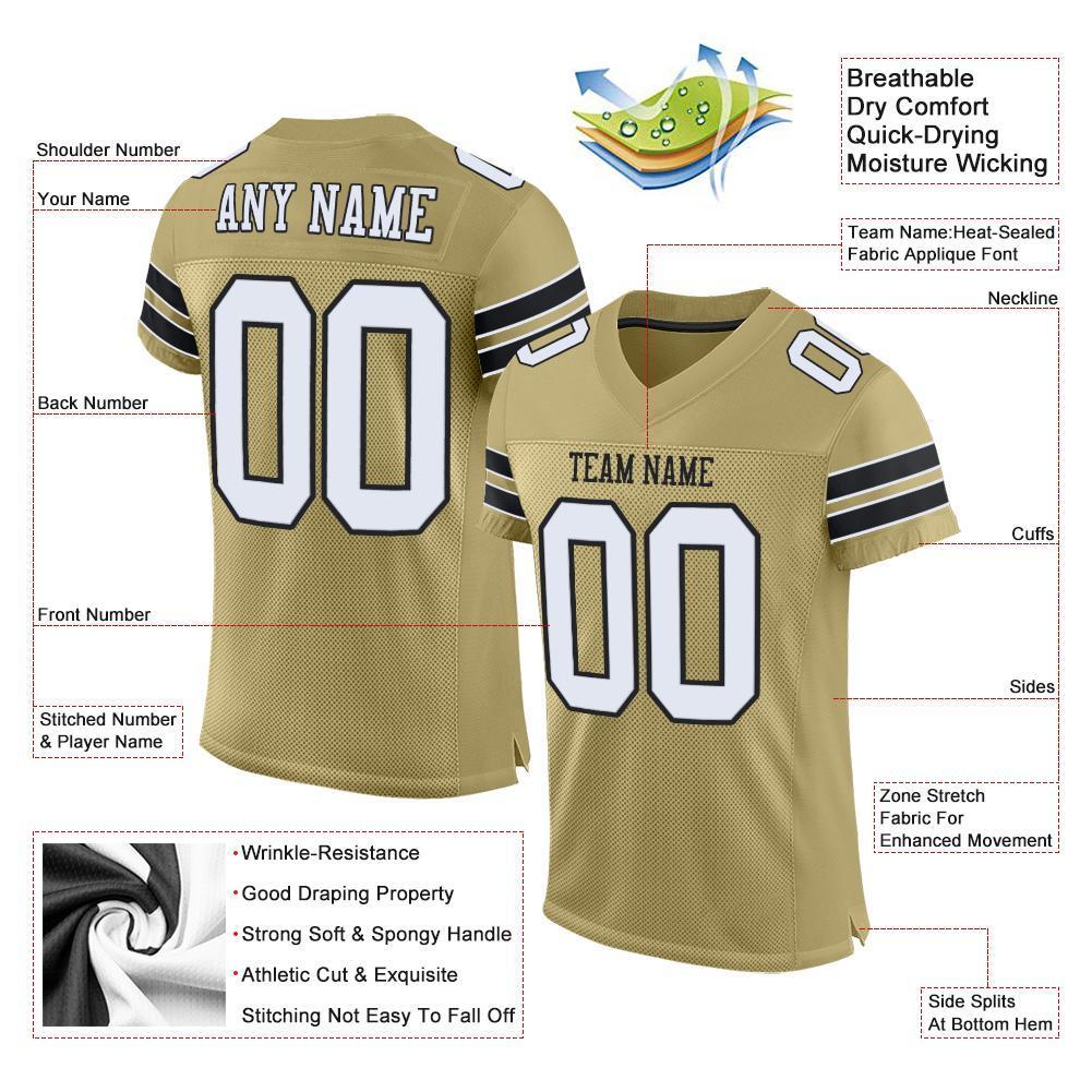 Custom Vegas Gold White-Black Mesh Authentic Football Jersey - Sky-Custom