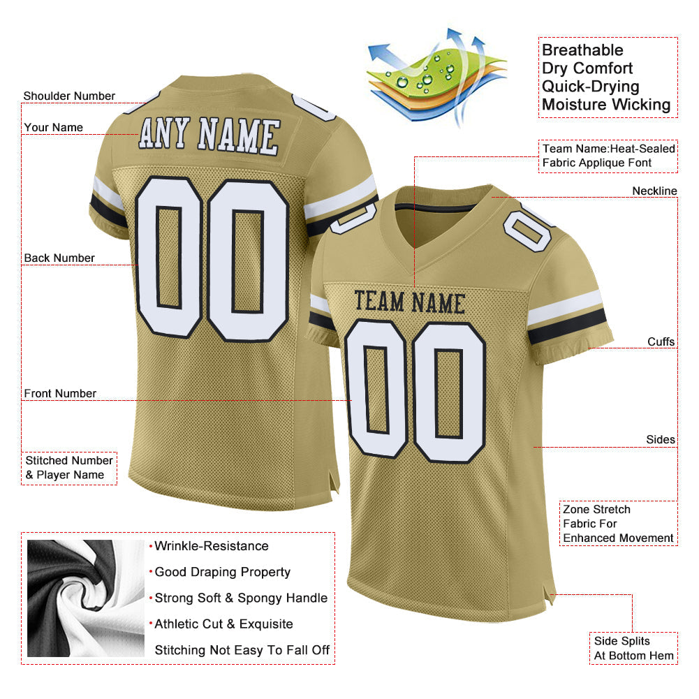 Custom Vegas Gold White-Black Mesh Authentic Football Jersey - Sky-Custom