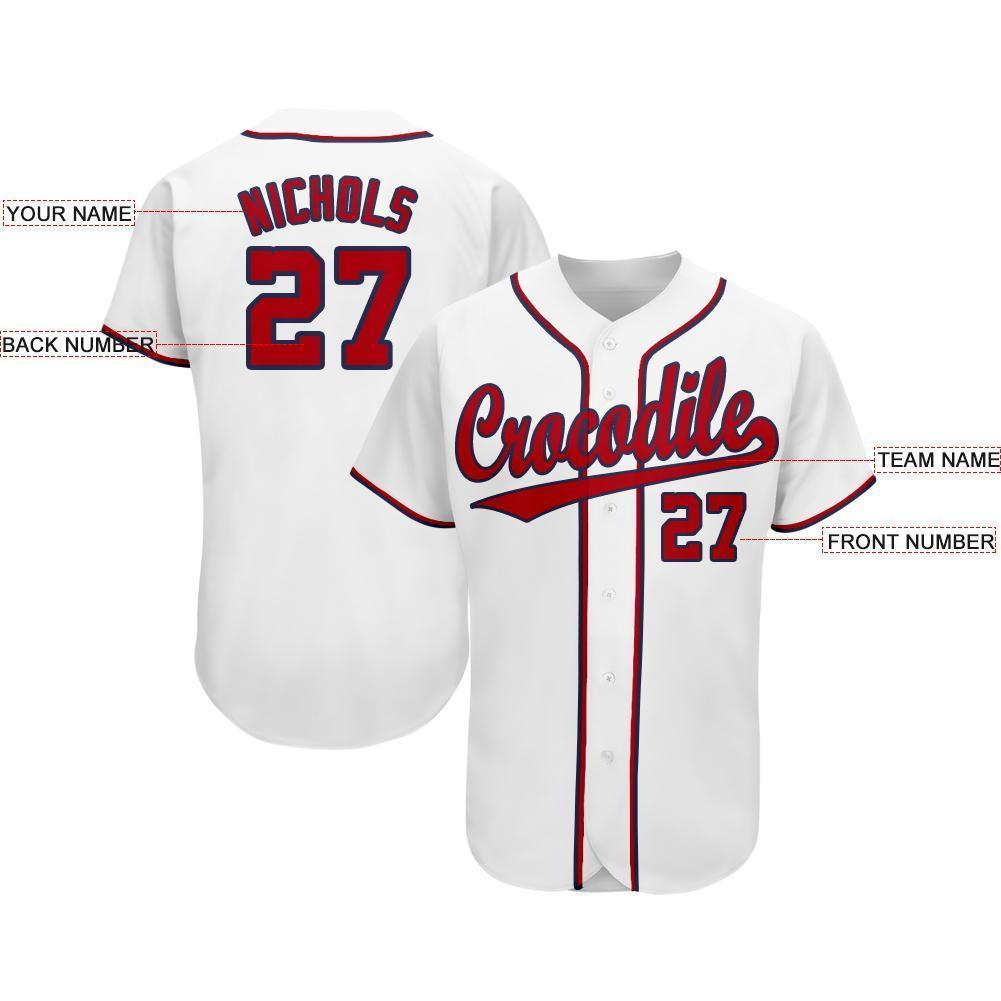 Custom White Red-Navy Baseball Jersey - Sky-Custom