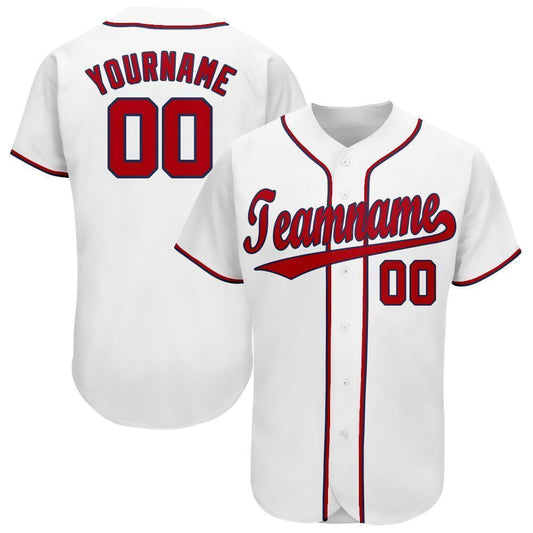 Custom White Red-Navy Baseball Jersey - Sky-Custom