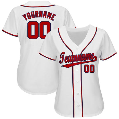 Custom White Red-Navy Baseball Jersey - Sky-Custom