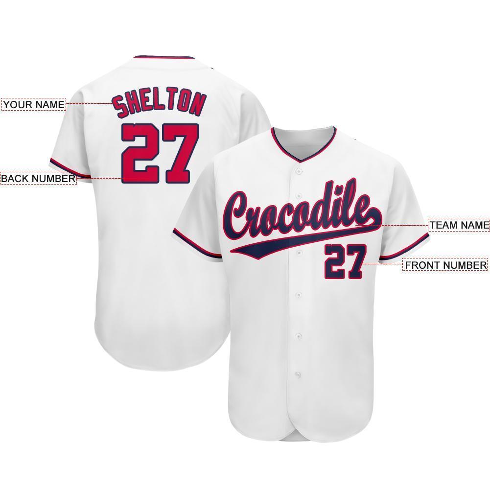 Custom White Red-Navy Baseball Jersey - Sky-Custom