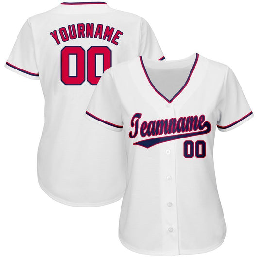 Custom White Red-Navy Baseball Jersey - Sky-Custom