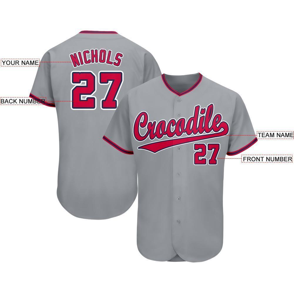 Custom Gray Red-Navy Baseball Jersey - Sky-Custom