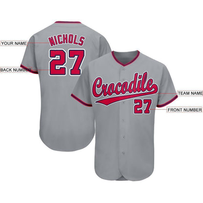 Custom Gray Red-Navy Baseball Jersey - Sky-Custom