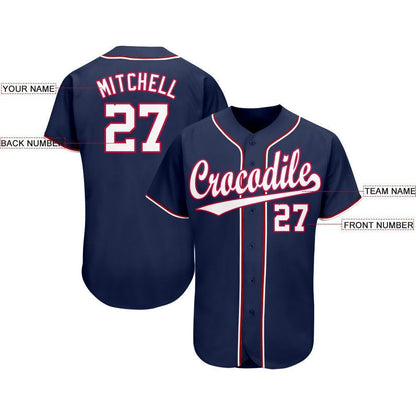 Custom Navy White-Red Baseball Jersey - Sky-Custom