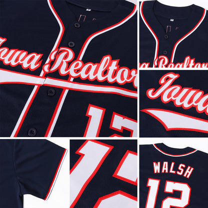 Custom Navy White-Red Baseball Jersey - Sky-Custom