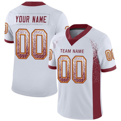 Custom White Burgundy-Gold Mesh Drift Fashion Football Jersey - Sky-Custom