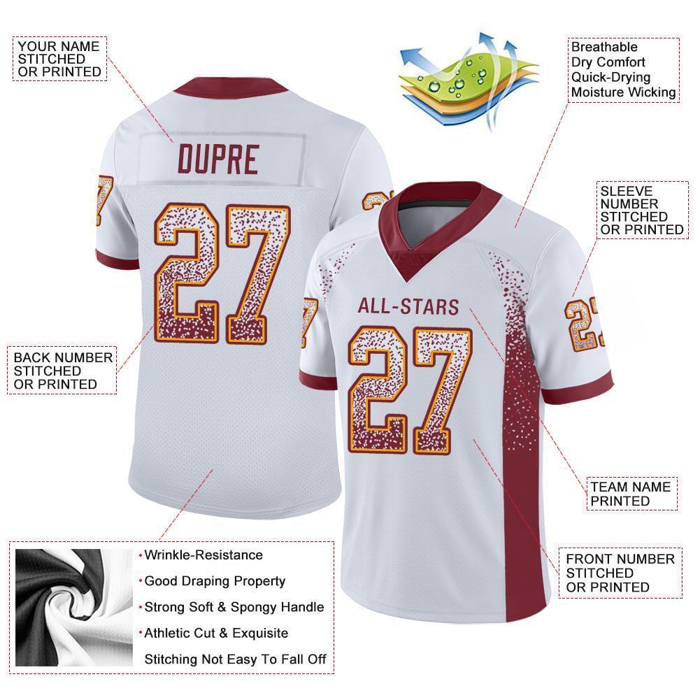 Custom White Burgundy-Gold Mesh Drift Fashion Football Jersey - Sky-Custom