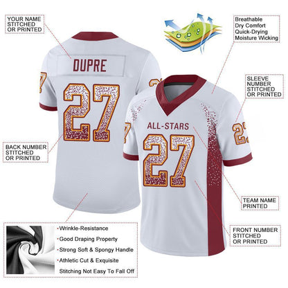 Custom White Burgundy-Gold Mesh Drift Fashion Football Jersey - Sky-Custom