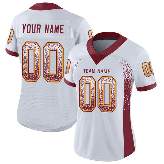 Custom White Burgundy-Gold Mesh Drift Fashion Football Jersey - Sky-Custom