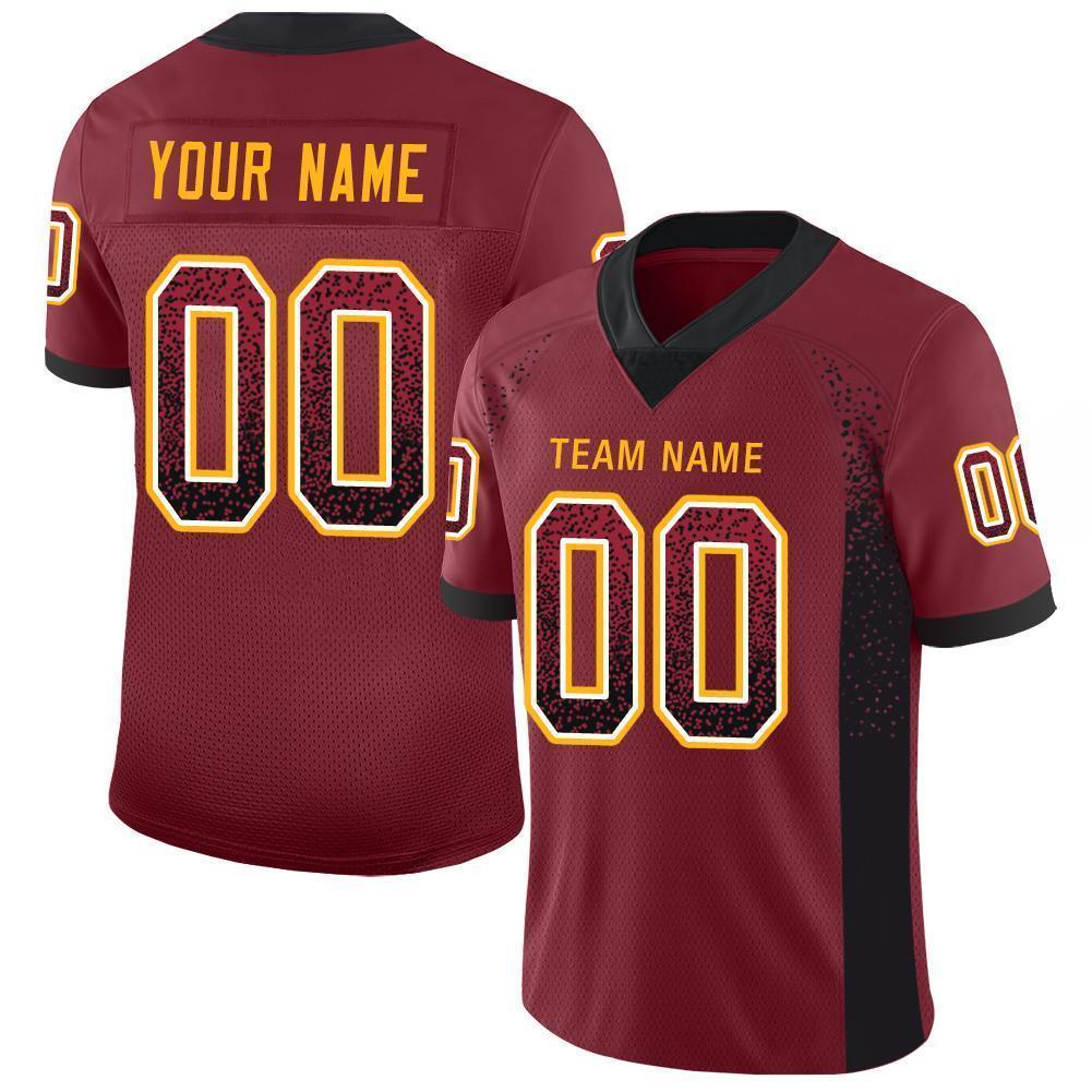 Custom Burgundy Black-Gold Mesh Drift Fashion Football Jersey - Sky-Custom