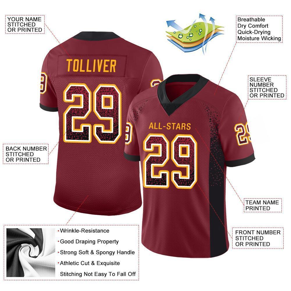 Custom Burgundy Black-Gold Mesh Drift Fashion Football Jersey - Sky-Custom