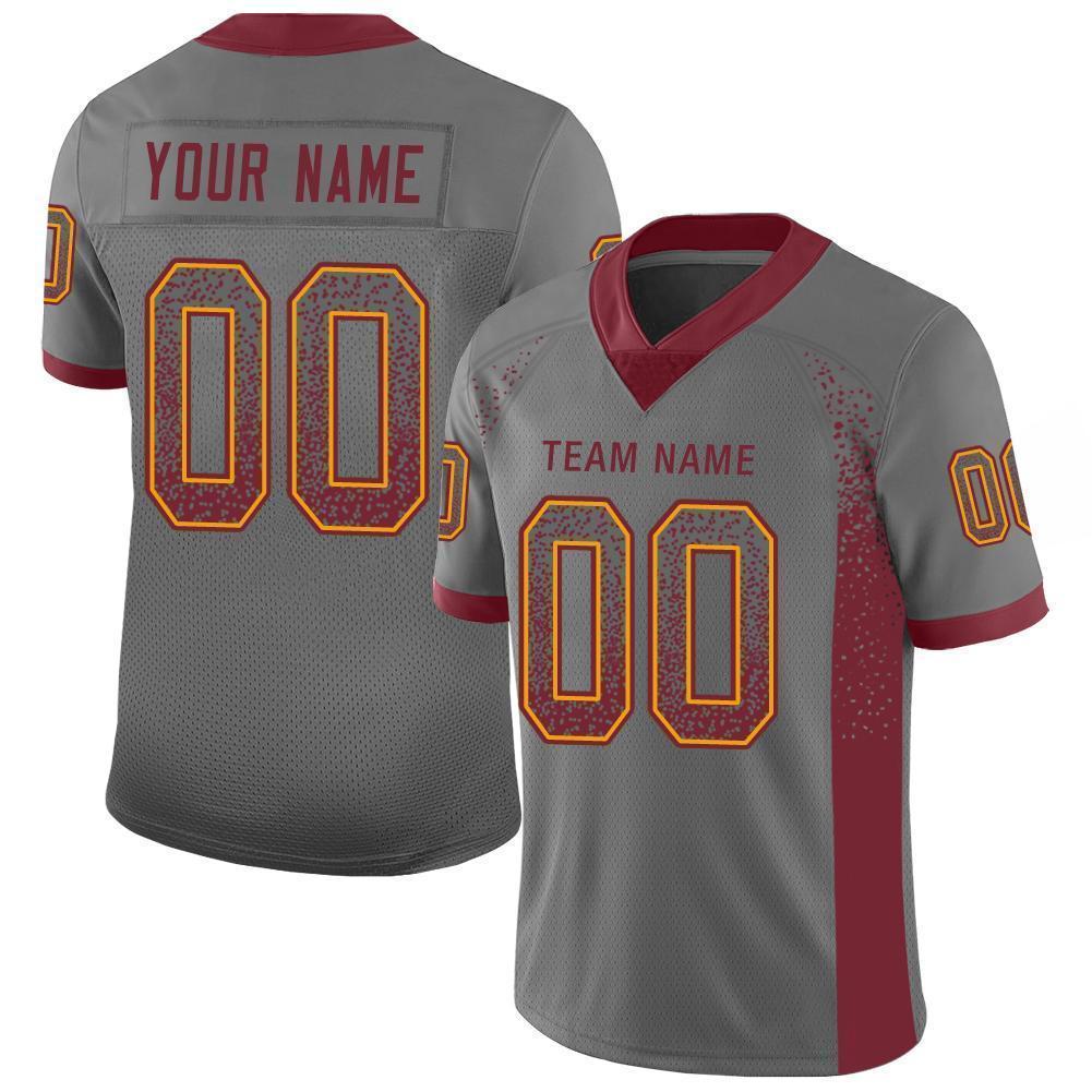 Custom Gray Burgundy-Gold Mesh Drift Fashion Football Jersey - Sky-Custom