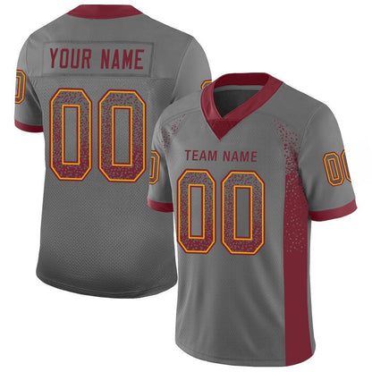 Custom Gray Burgundy-Gold Mesh Drift Fashion Football Jersey - Sky-Custom