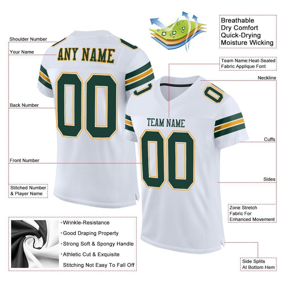 Custom White Green-Gold Mesh Authentic Football Jersey - Sky-Custom