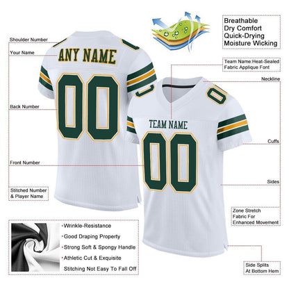Custom White Green-Gold Mesh Authentic Football Jersey - Sky-Custom