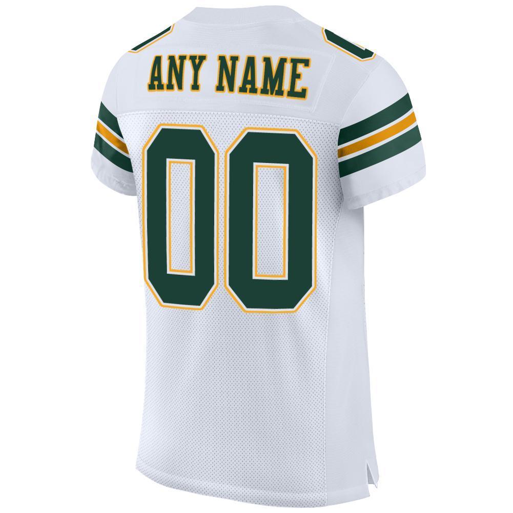 Custom White Green-Gold Mesh Authentic Football Jersey - Sky-Custom