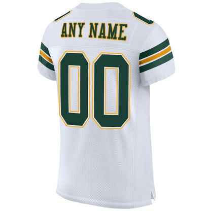 Custom White Green-Gold Mesh Authentic Football Jersey - Sky-Custom